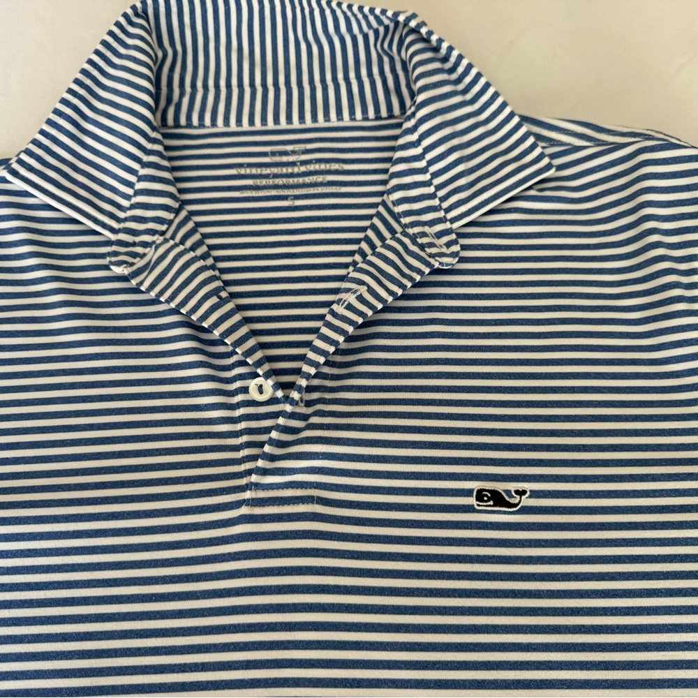 Vineyard Vines Striped Performance Polo in Navy and White - Picture 3 of 11